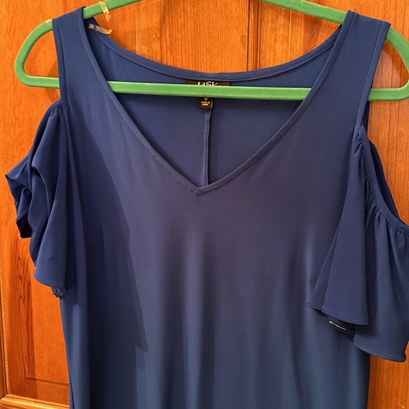 Blue sundress , shoulder straps and sleeves around arms, light and comfortable - Picture 2 of 5